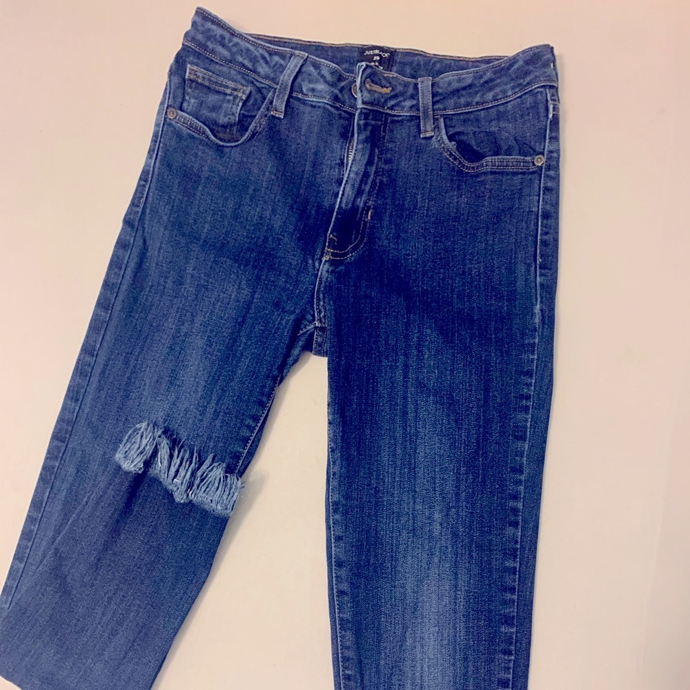 JUST BLACK skinny high rise jeans fringe ends